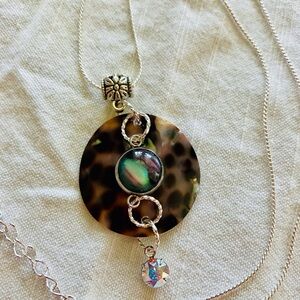 Handmade Shell and Cabochon Necklace with Silver Chain 18 Inches 1 Inch Extender